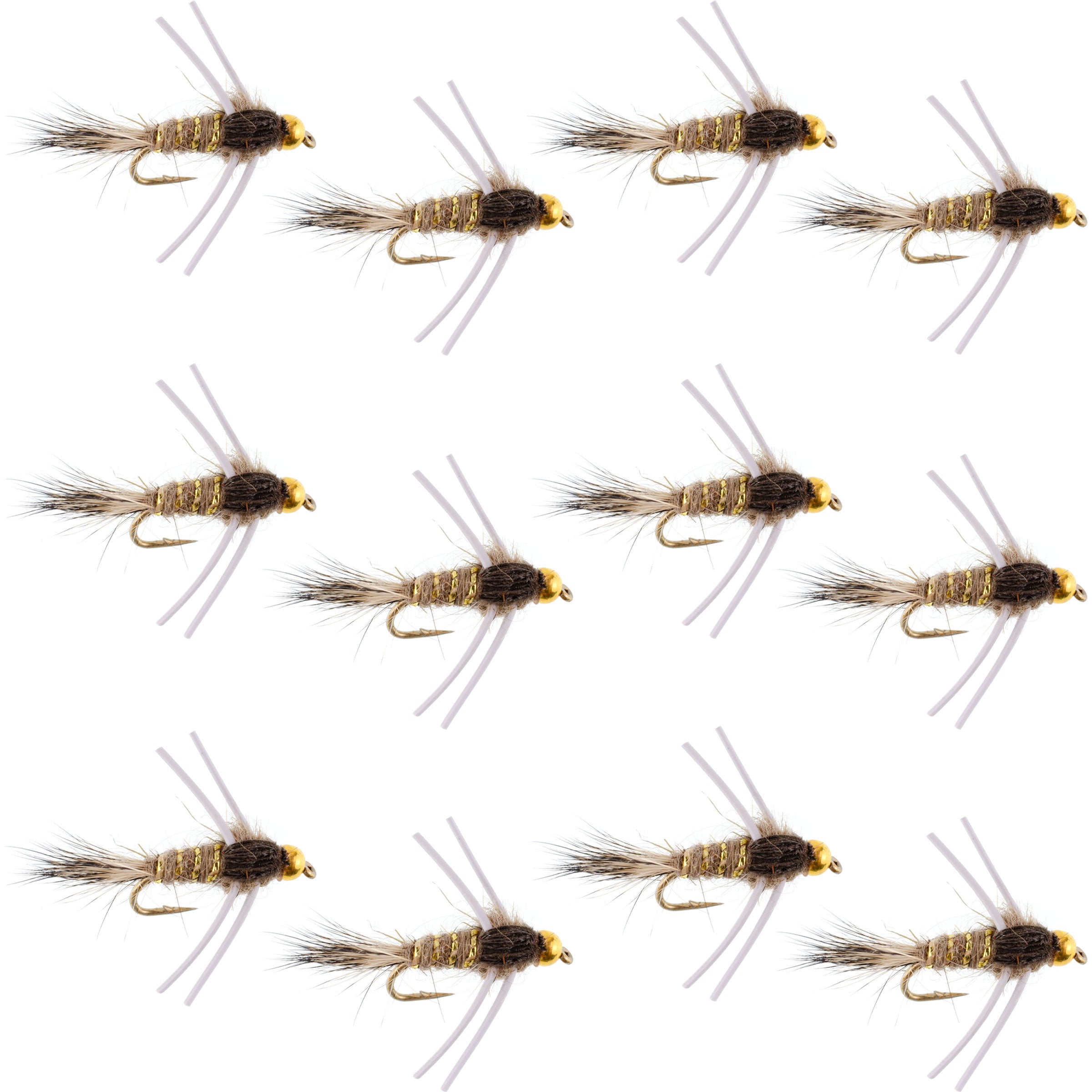 Bead Head Hares Ear Natural Rubber Legs Nymph Flies - Wholesale Per Dozen Sizes 12-16