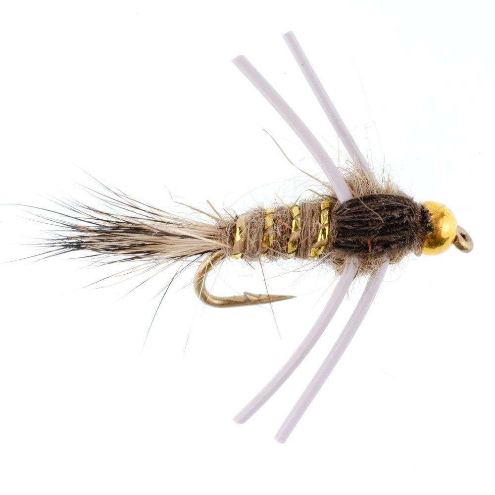 Bead Head Hares Ear Natural Rubber Legs Nymph Flies - Wholesale Per Dozen Sizes 12-16