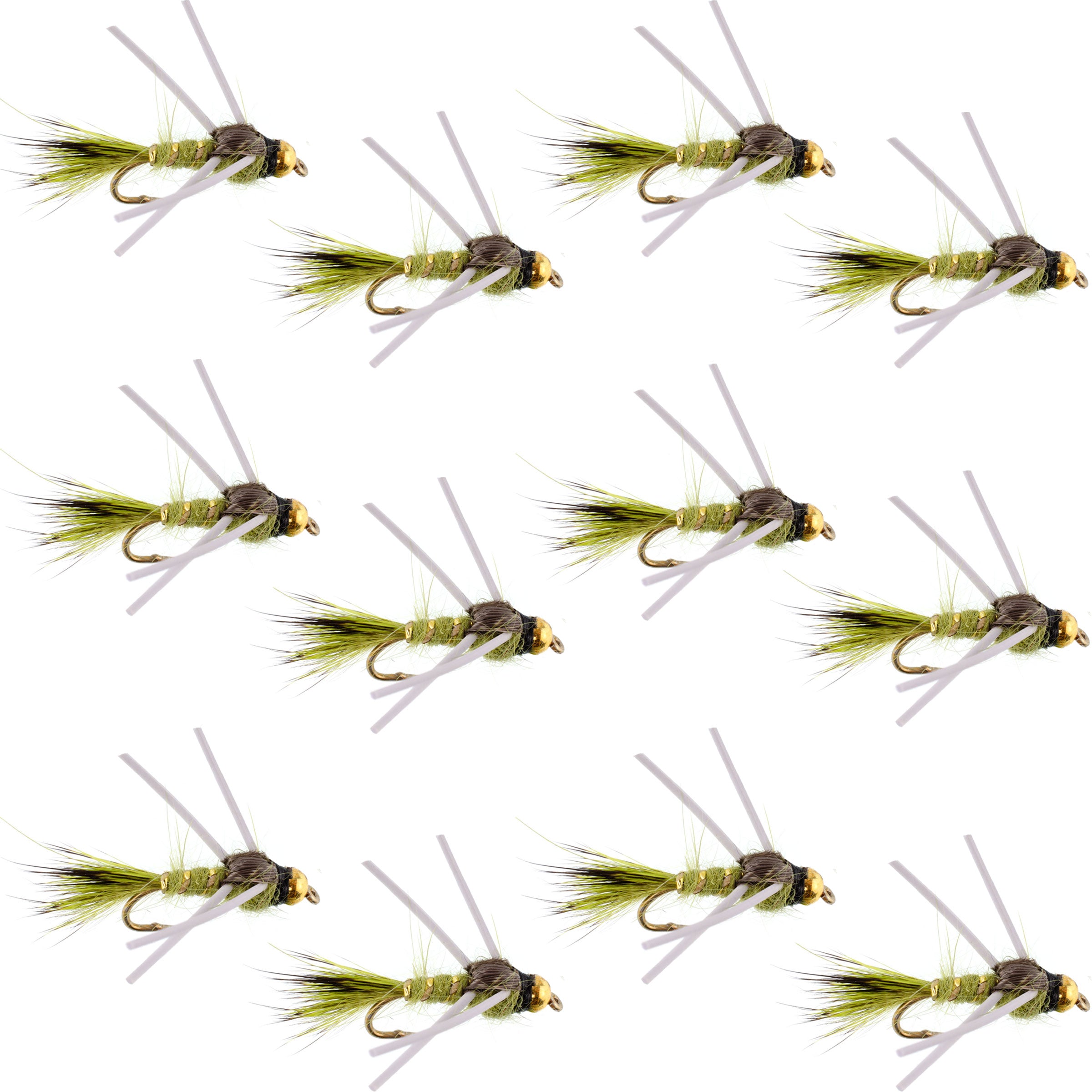 Bead Head Hares Ear Olive Rubber Legs Nymph Flies - Wholesale Per Dozen Sizes 12-16