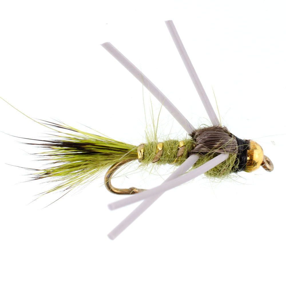 Bead Head Hares Ear Olive Rubber Legs Nymph Flies - Wholesale Per Dozen Sizes 12-16