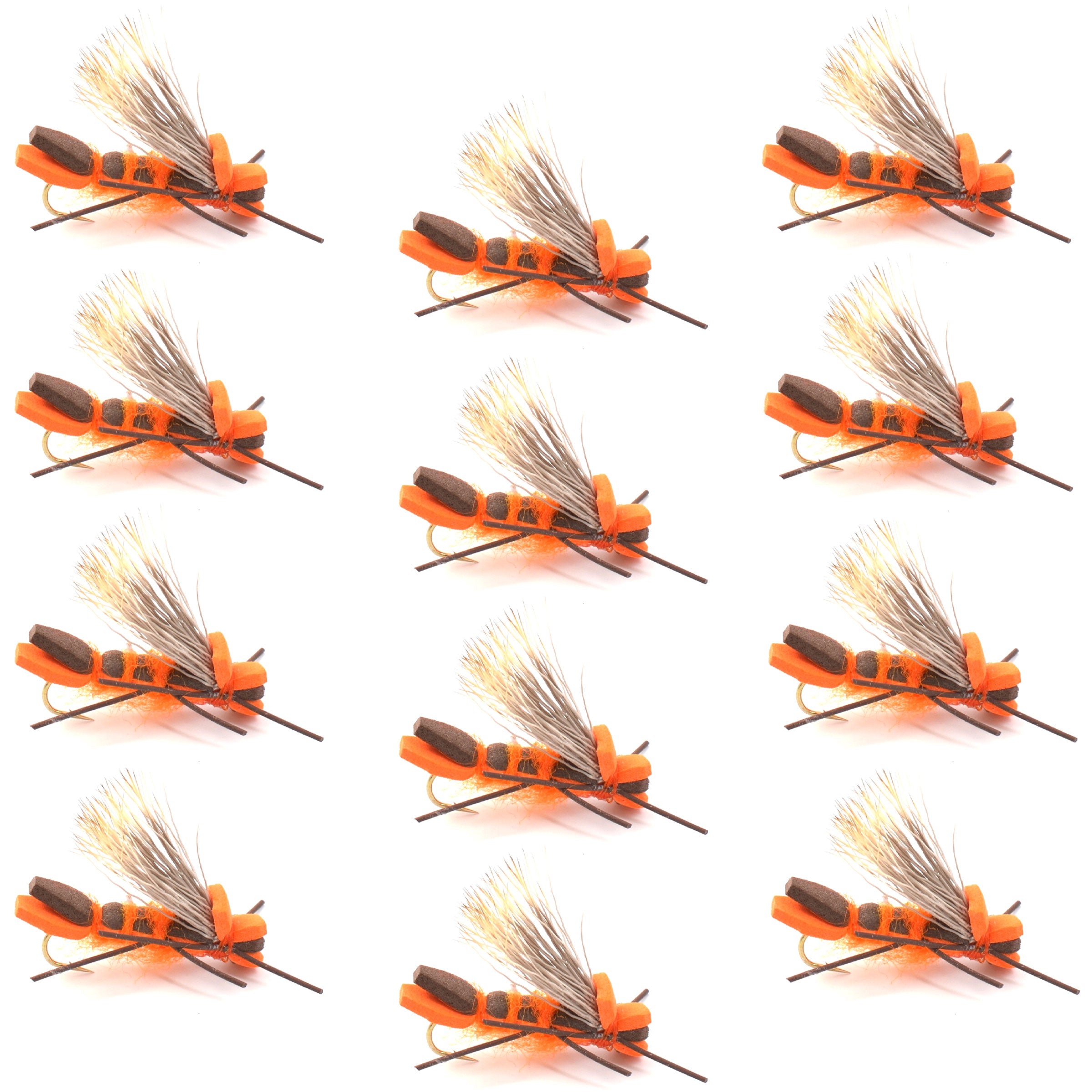 Godzilla Hopper Orange Foam Hopper Flies - Wholesale Per Dozen Size 10