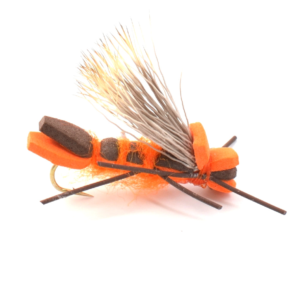 Godzilla Hopper Orange Foam Hopper Flies - Wholesale Per Dozen Size 10