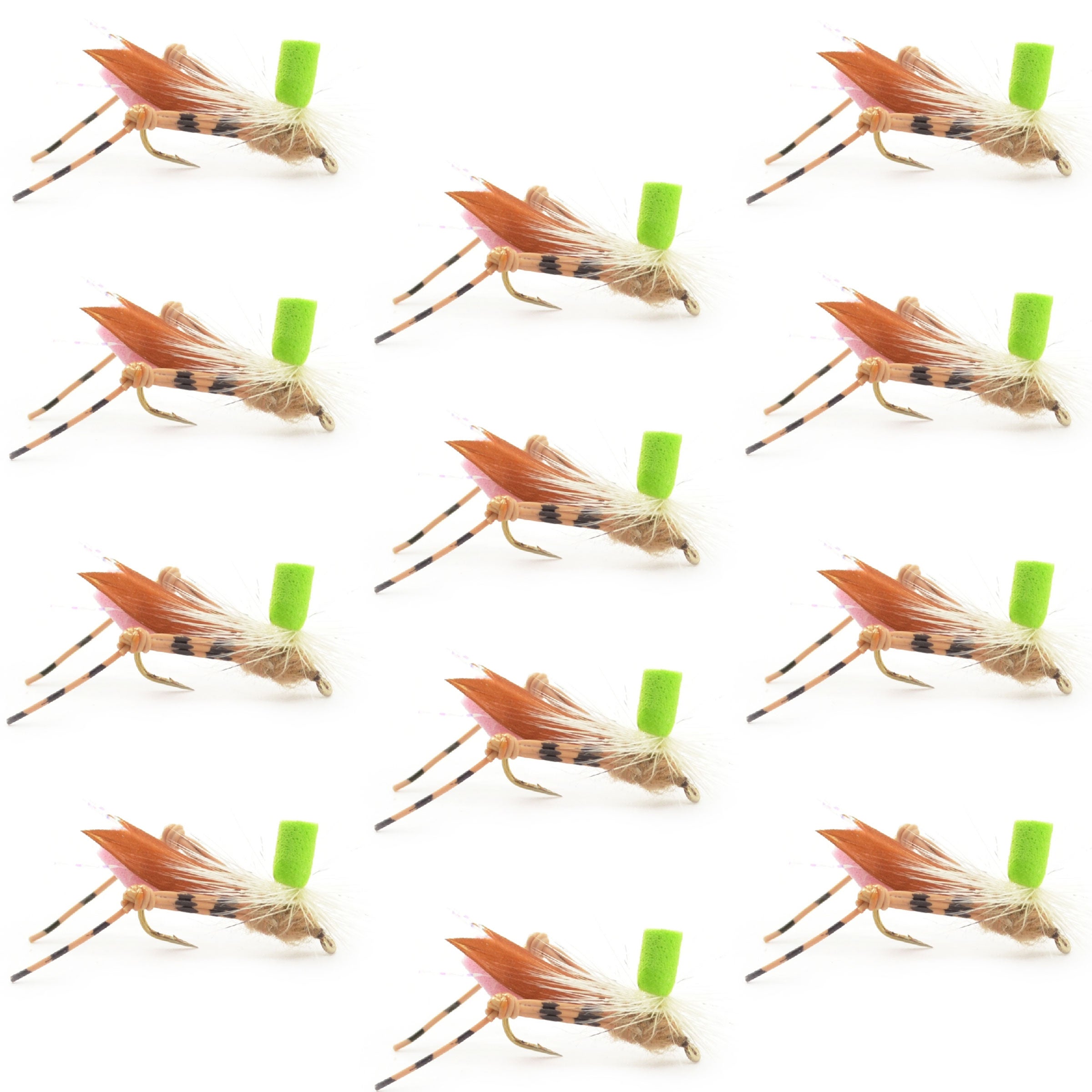 Green Top Grasshopper Foam Hopper Flies - Wholesale Per Dozen Size 10