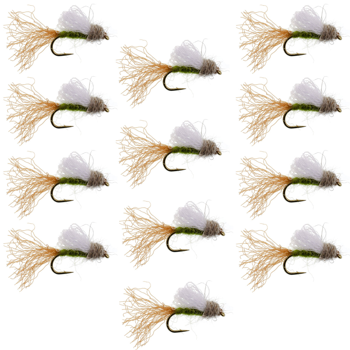 Olive Iris Caddis Emerger Flies - Wholesale Per Dozen Sizes 14-16