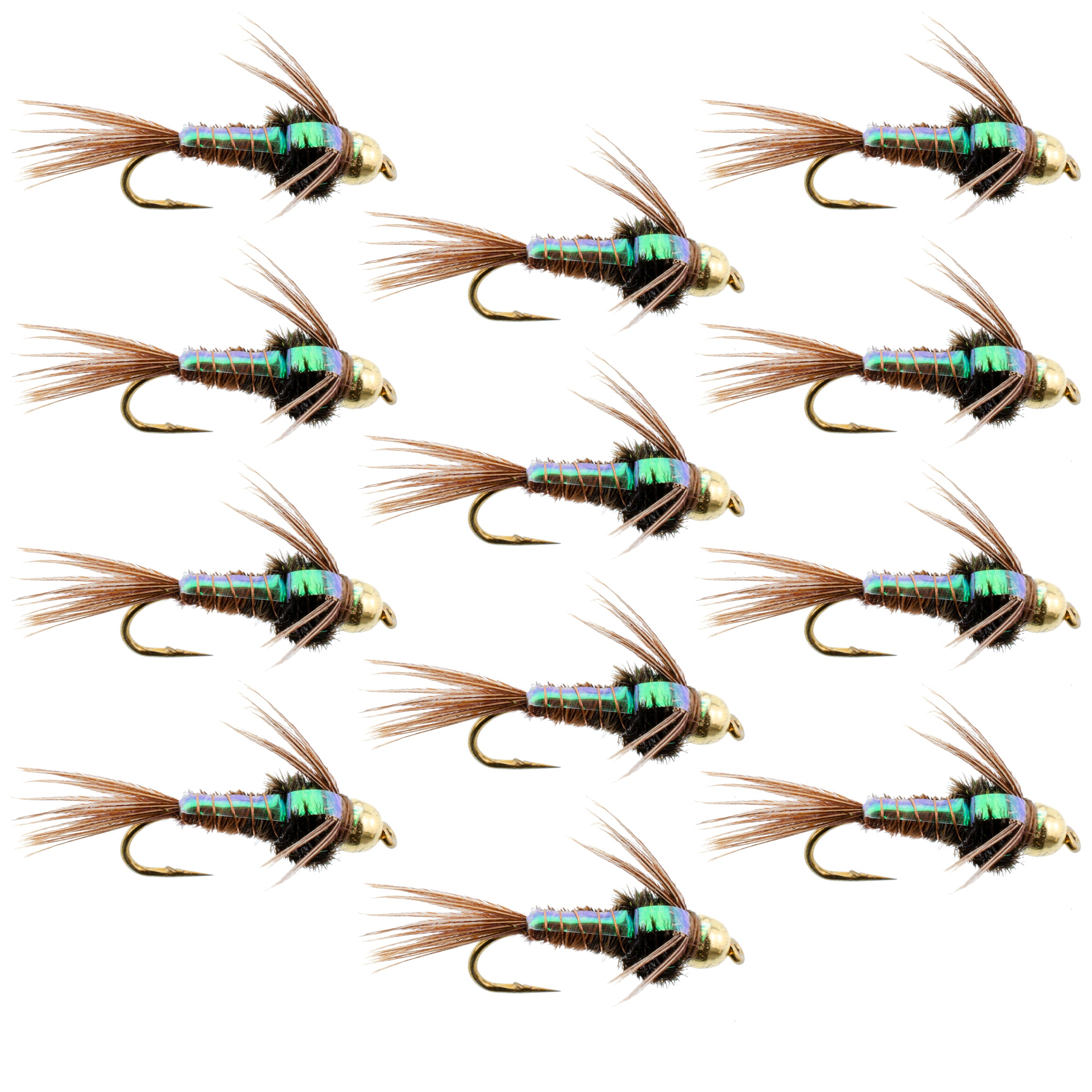 Tungsten Bead Head Flashback American Pheasant Tail Nymph Flies - Wholesale Per Dozen Sizes 10-18