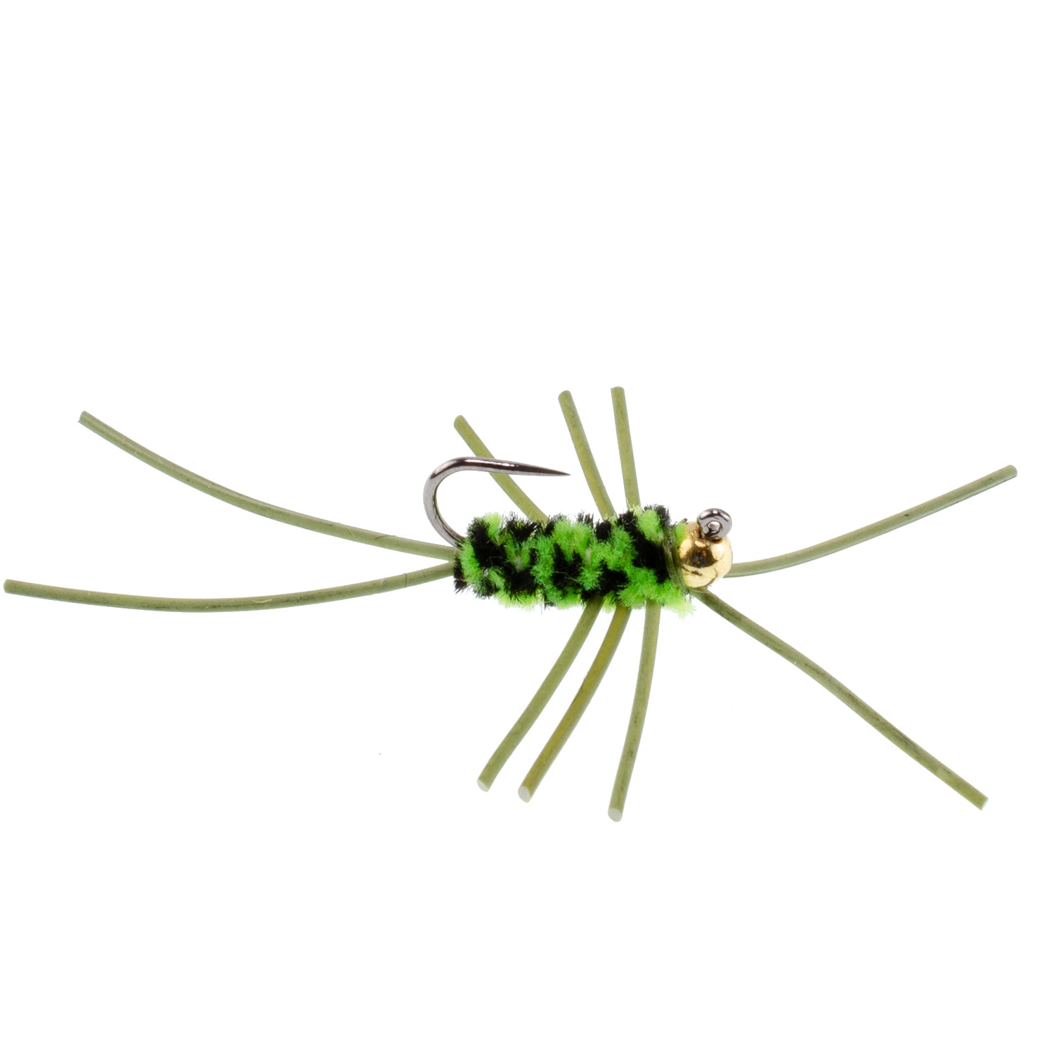 Tungsten Bead Jigged Pats Rubber Legs Black/Chartreuse Nymph Flies - Wholesale Per Dozen Size 10