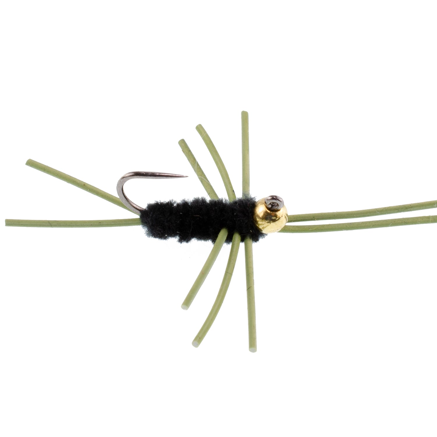 Tungsten Bead Jigged Pats Rubber Legs Black Nymph Flies - Wholesale Per Dozen Size 10