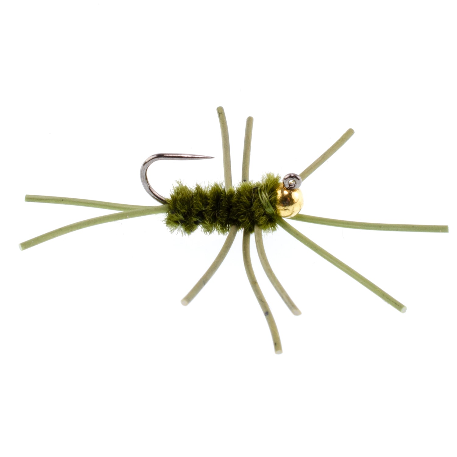 Tungsten Bead Jigged Pats Rubber Legs Dark Olive Nymph Flies - Wholesale Per Dozen Size 10