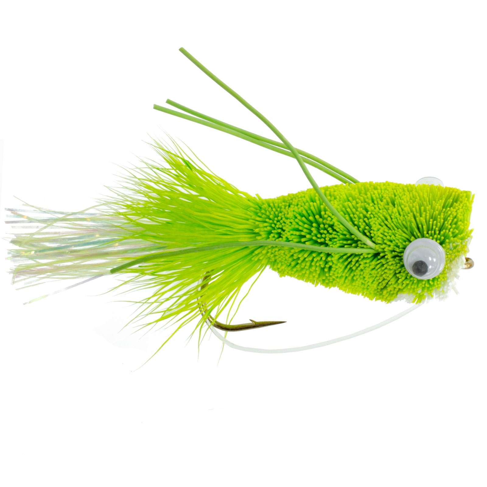 Deer Hair Popper Chartreuse Hook Size 8 - Wholesale Bass Flies Per 1/2 Dozen (6 Flies)