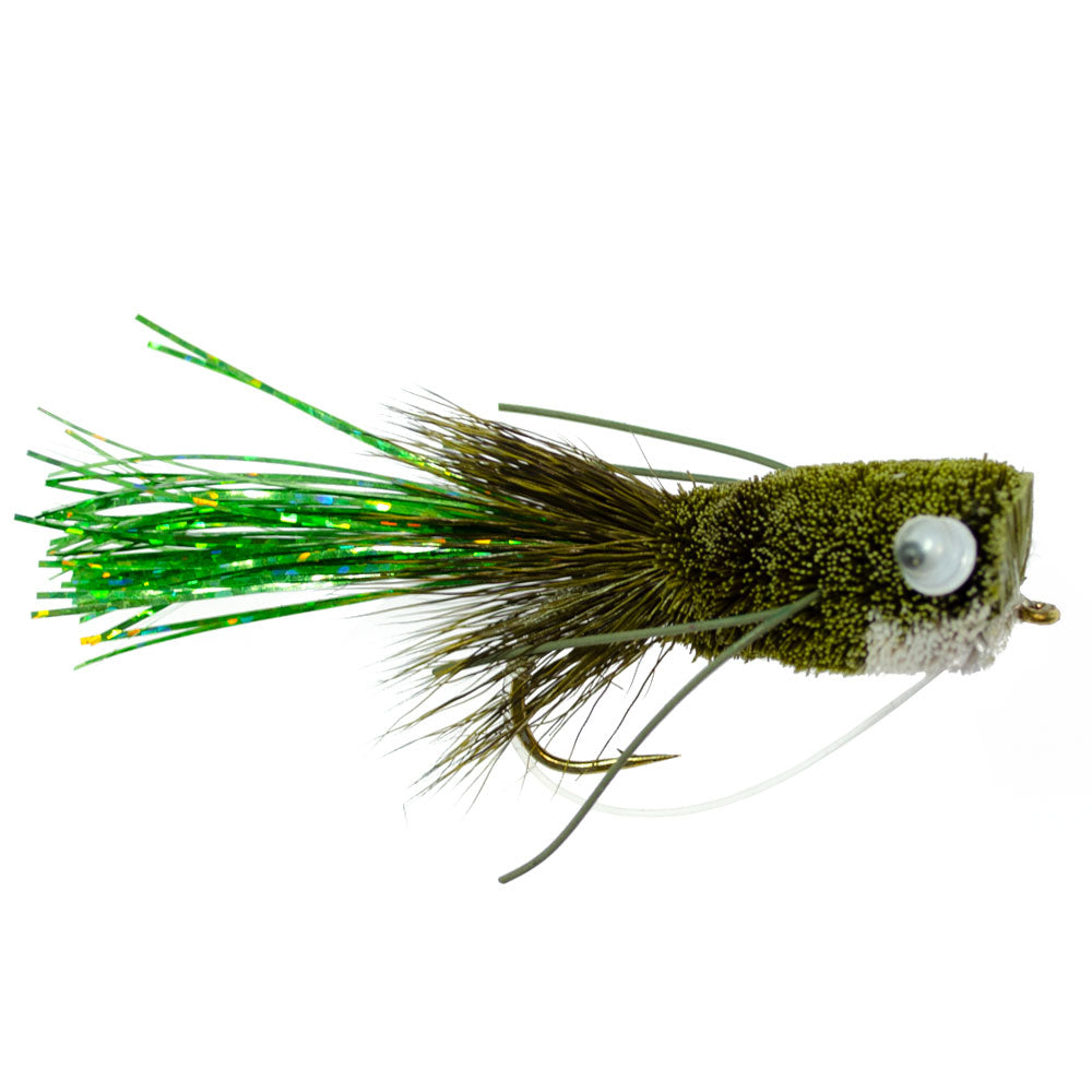 Deer Hair Popper Olive Hook Size 6 - Wholesale Bass Flies Per 1/2 Dozen (6 Flies)