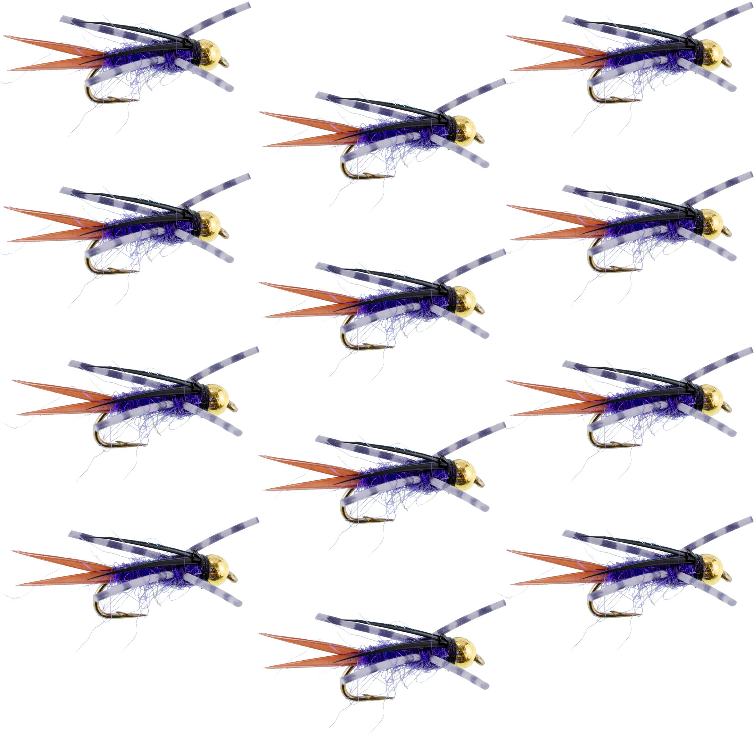 Bead Head Purple Batman Rubber Legs Nymph Flies - Wholesale Per Dozen Sizes 10-16