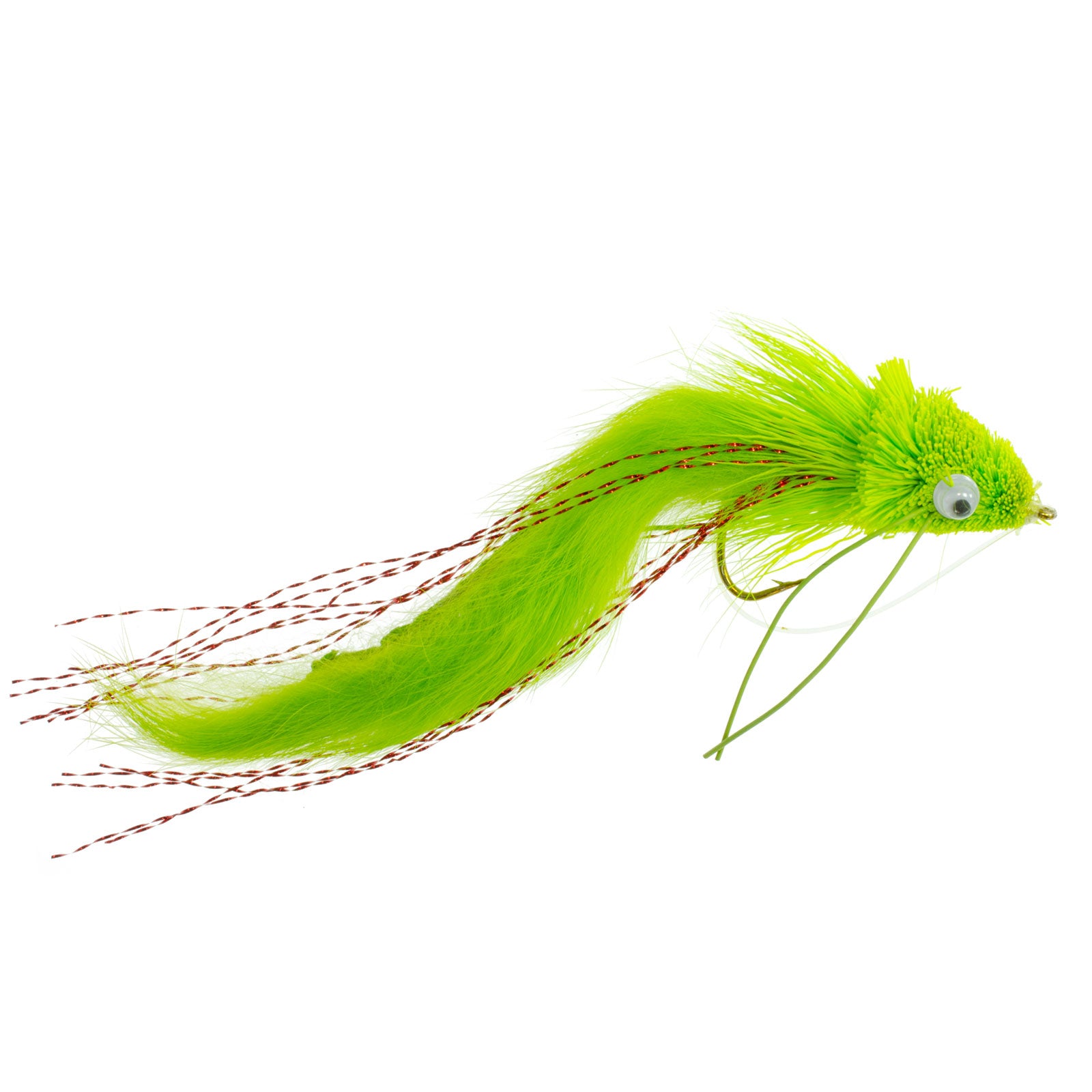 Chartreuse Bunny Diver Bass Bug Hook Size 4 - Wholesale Bass Flies Per 1/2 Dozen (6 Flies)