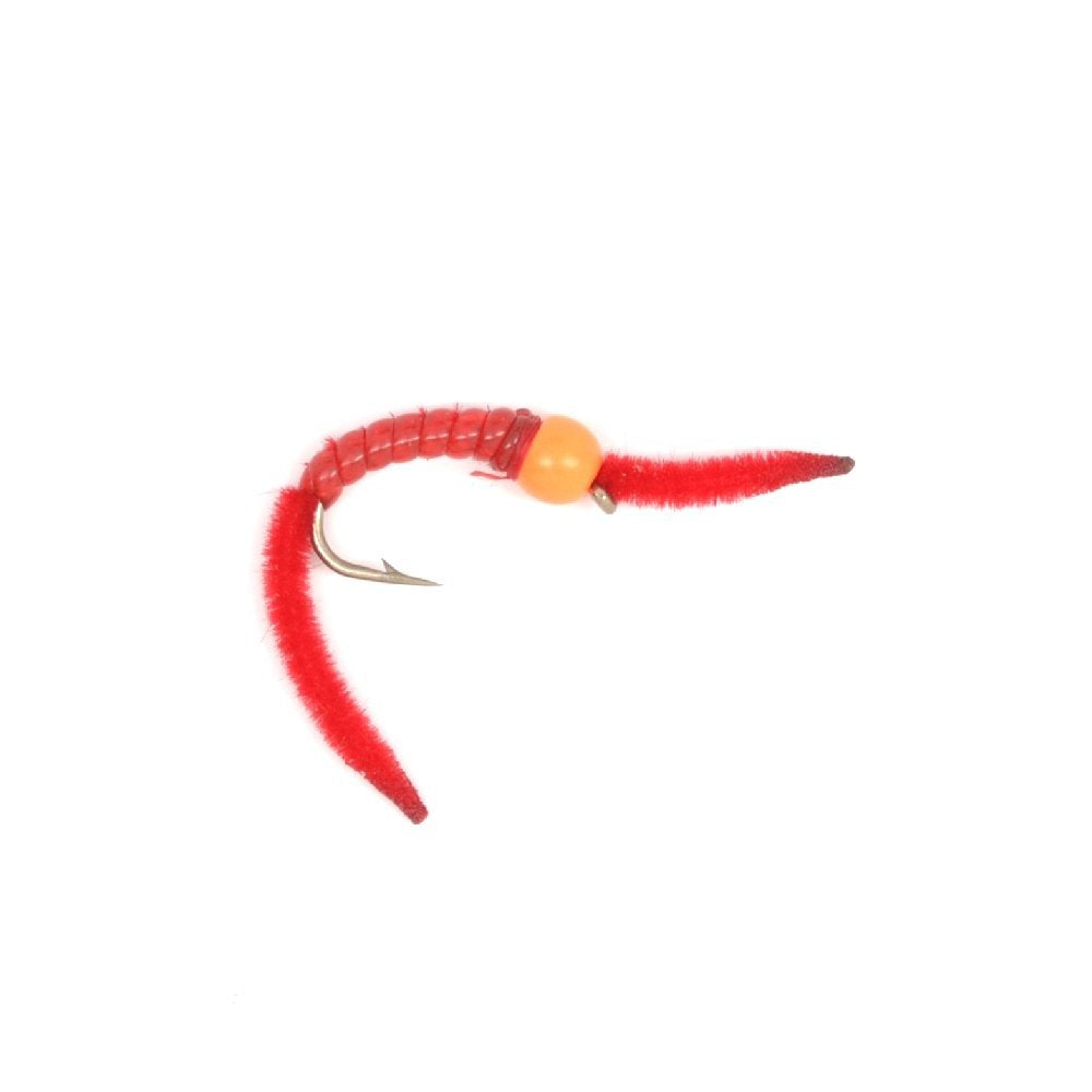 Bead Head San Juan Power Worm Orange Hot Head Red V-Rib Nymph Flies - Wholesale Per Dozen Sizes 10-14