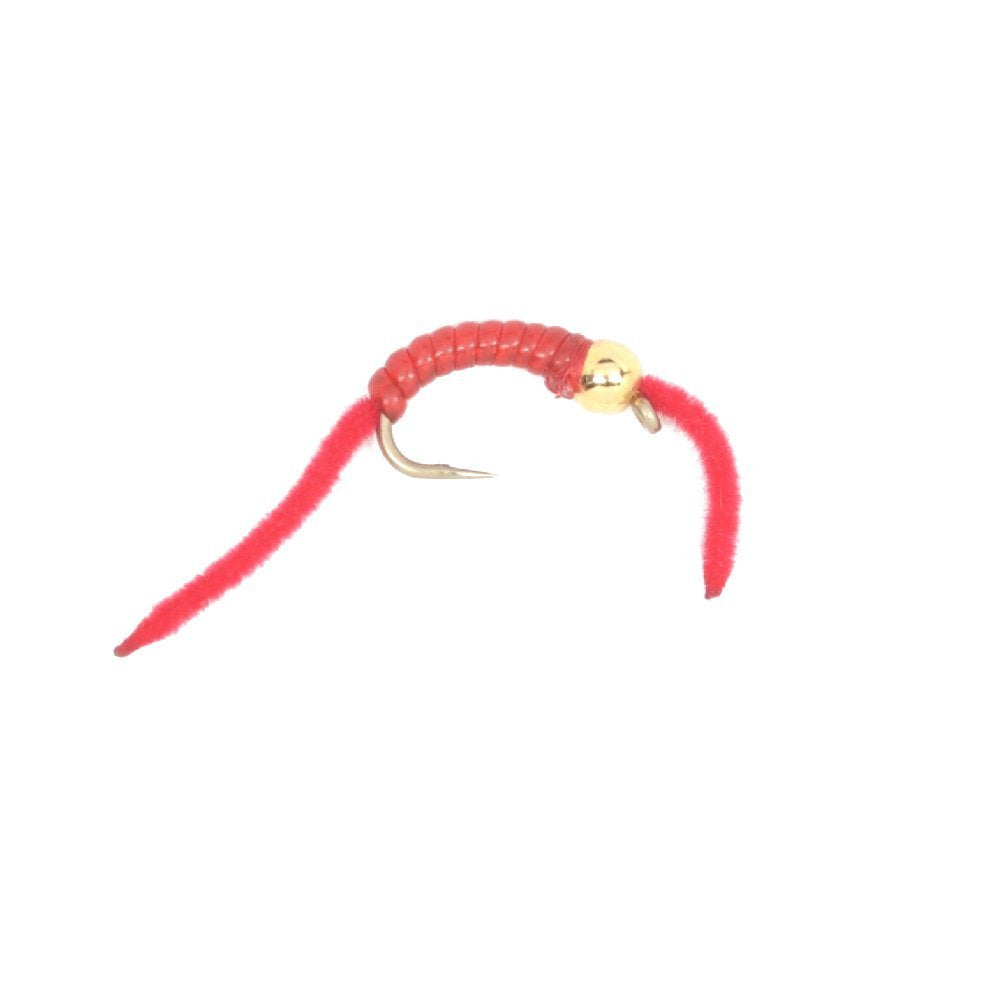 Bead Head San Juan Power Worm Red V-Rib Nymph Flies - Wholesale Per Dozen Sizes 10-14