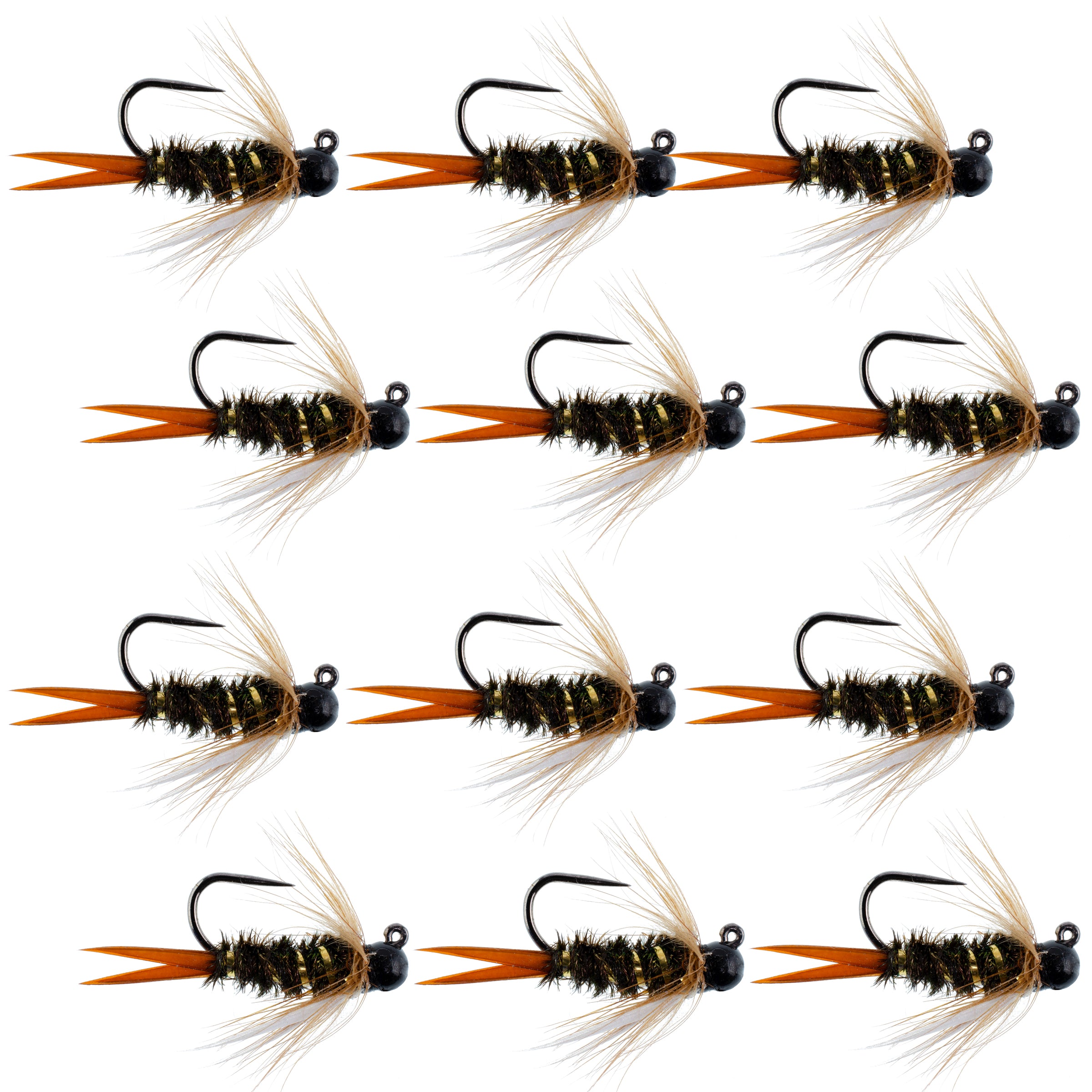 Tungsten Black Bead Head Euro Prince Jigged Tactical Flies - Wholesale Per Dozen Sizes 10-16