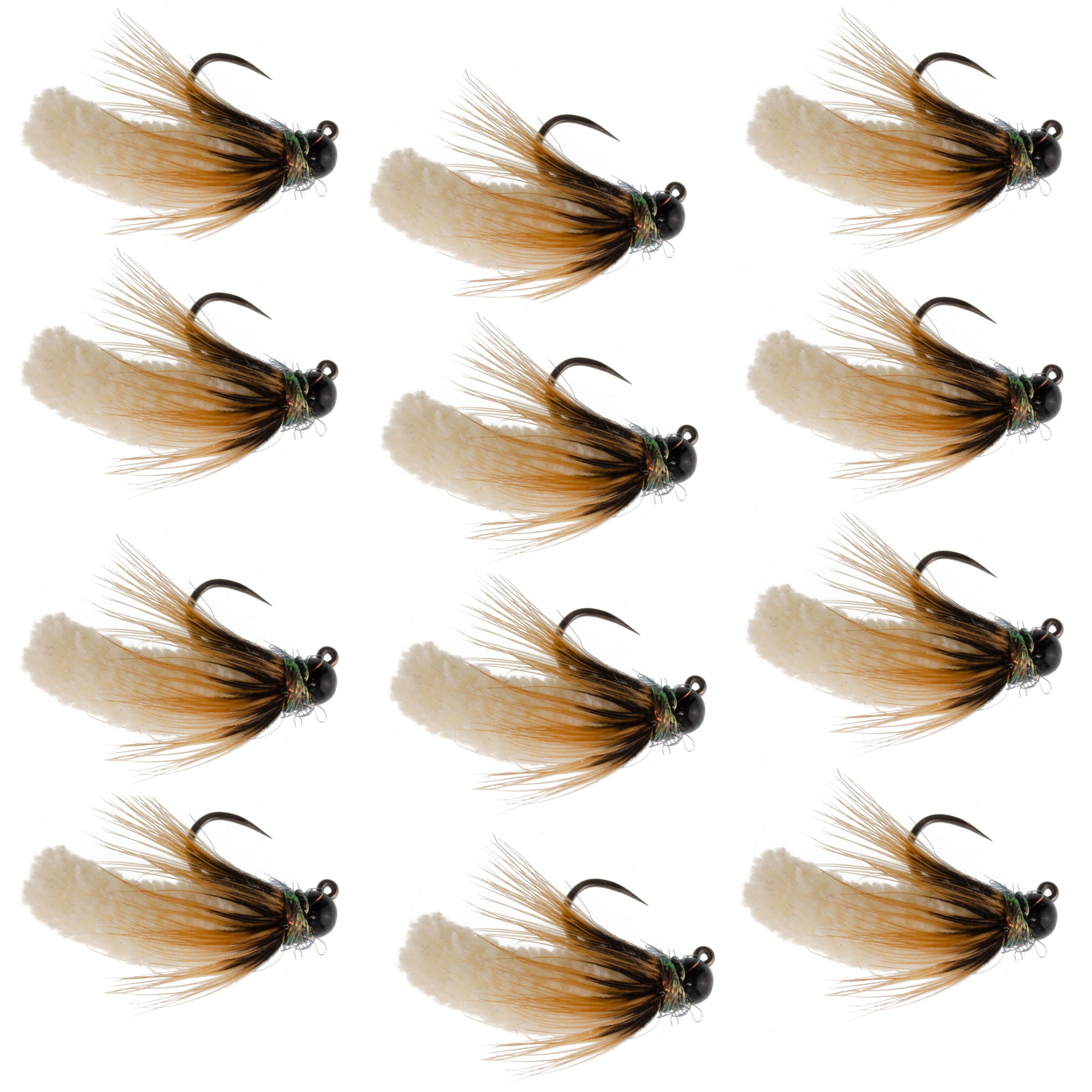 Tungsten Bead Head Tan Mop Fly Euro Jigged Tactical Flies - Wholesale Per Dozen Size 14