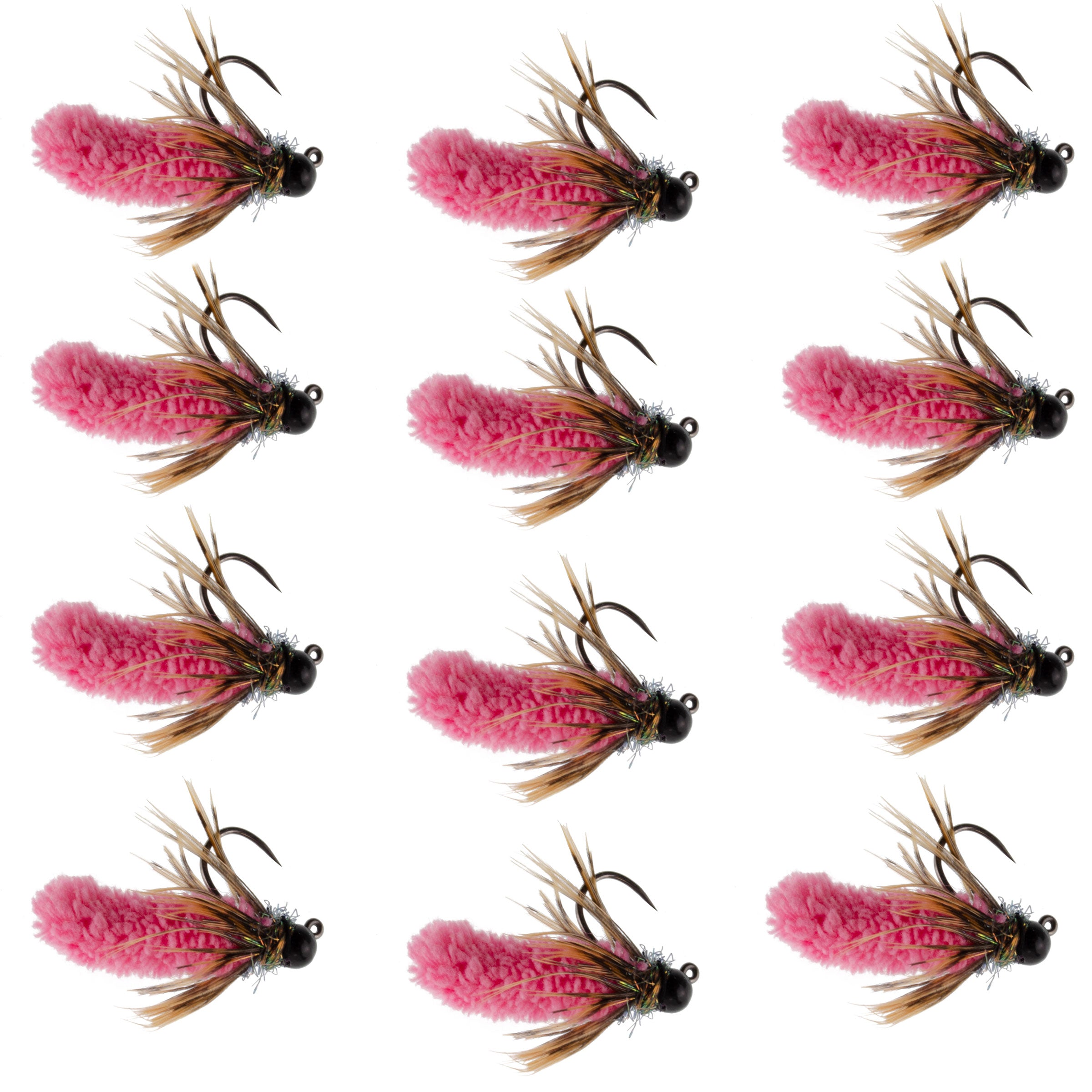 Tungsten Bead Head Hot Pink Mop Fly Euro Jigged Tactical Flies - Wholesale Per Dozen Size 14