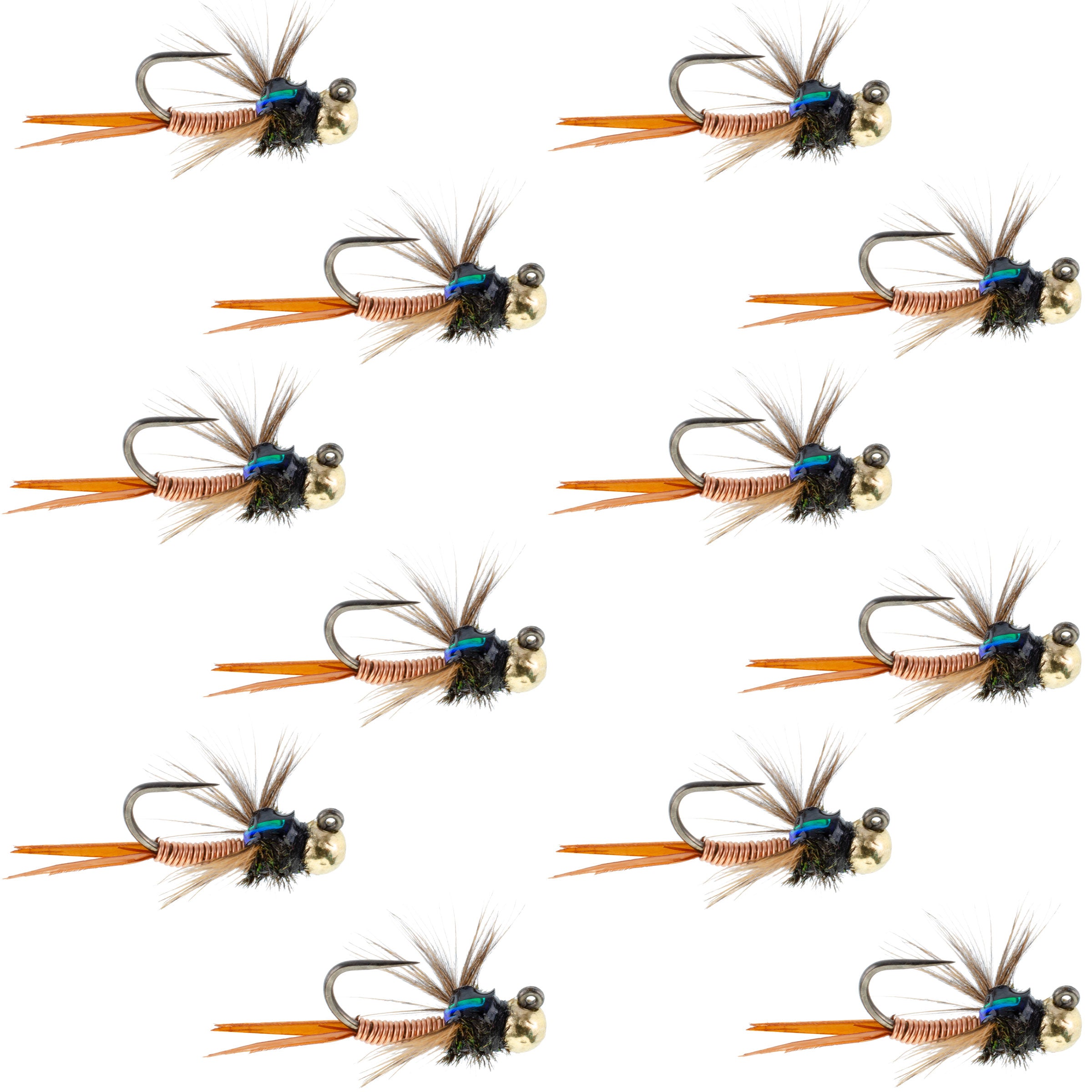 Tungsten Bead Head Copper John Nymph Jigged Euro Tactical Flies - Wholesale Per Dozen Sizes 12-16