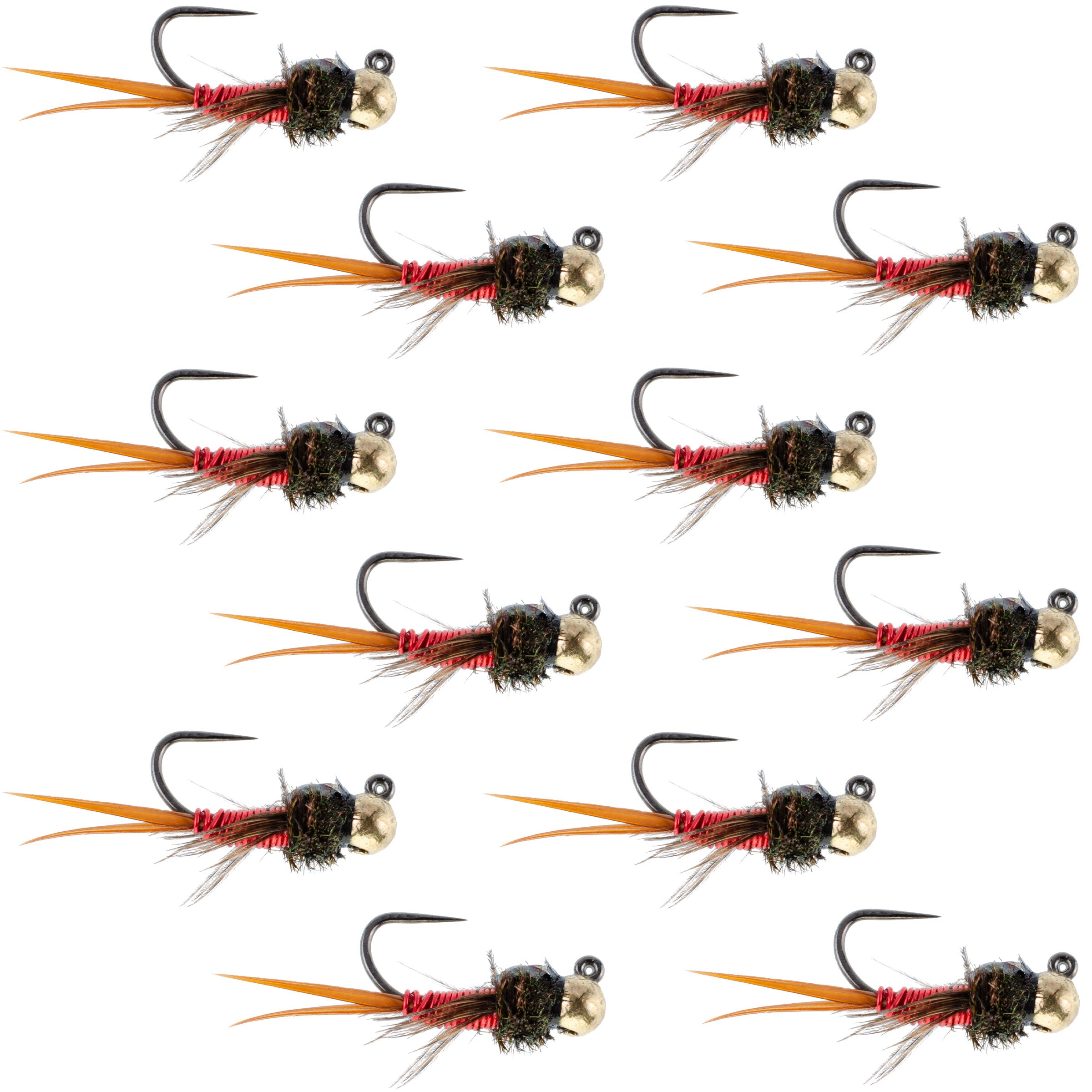 Tungsten Bead Head Red Copper John Nymph Jigged Euro Tactical Flies - Wholesale Per Dozen Sizes 12-16