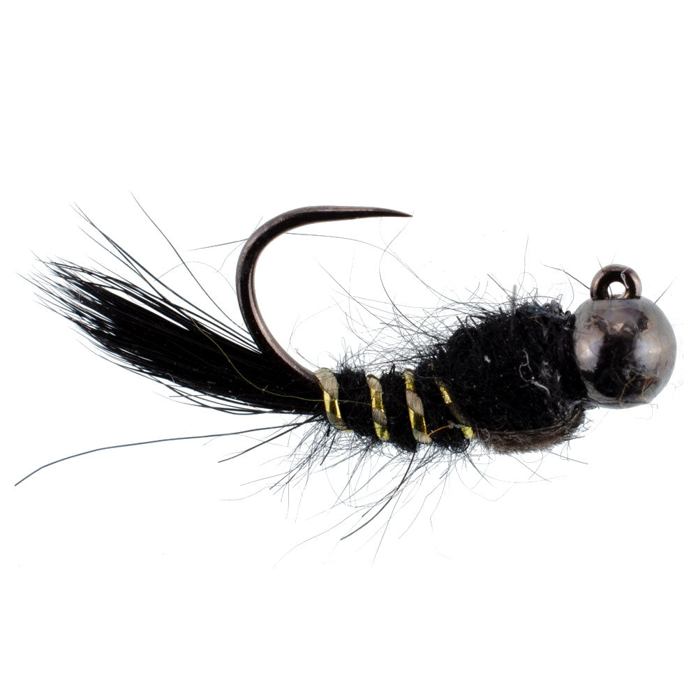 Tungsten Bead Head Black Hares Ear Euro Jigged Tactical Flies - Wholesale Per Dozen Sizes 12-18