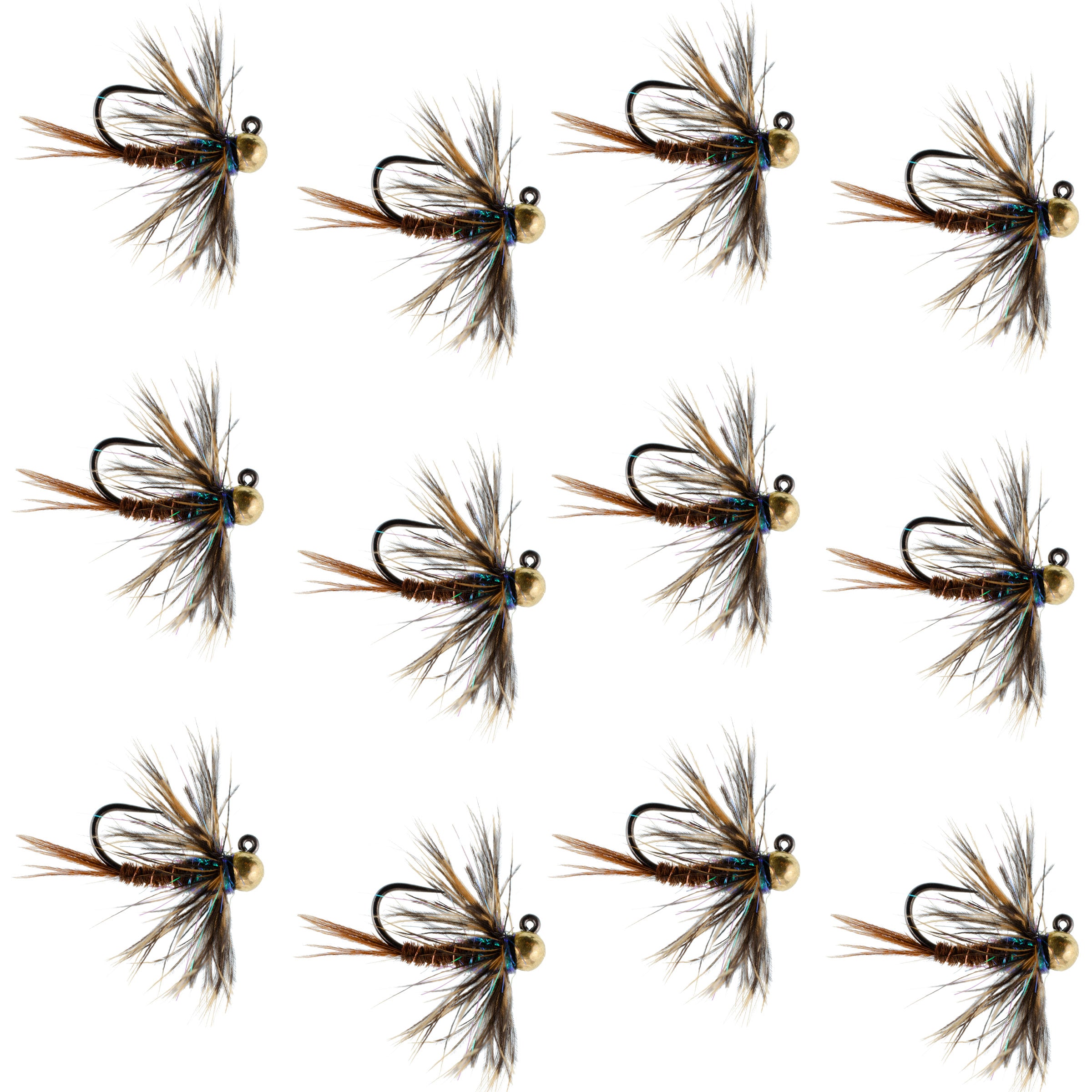 Tungsten Bead Head Soft Hackle Pheasant Tail Euro Jigged Tactical Flies - Wholesale Per Dozen Sizes 12-16