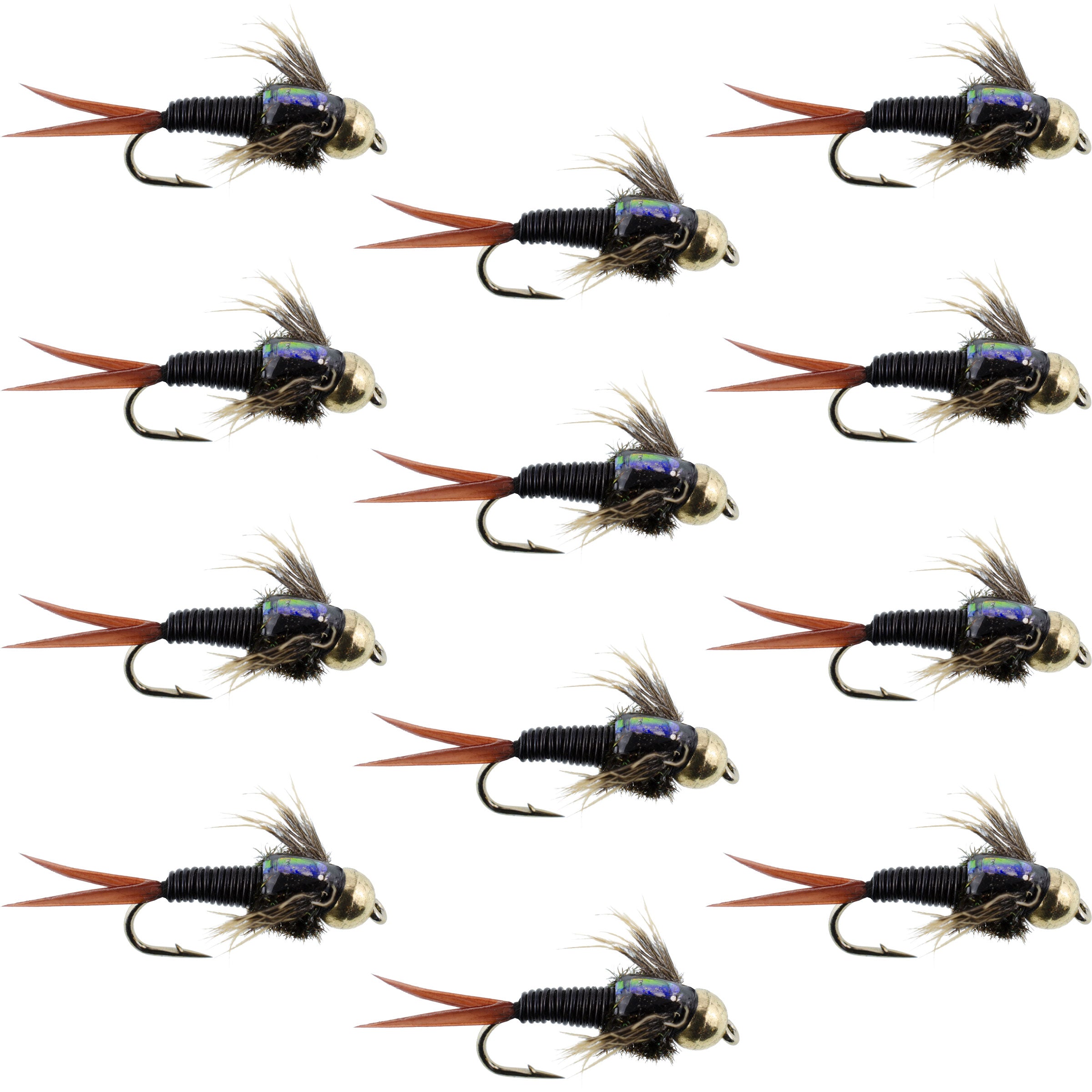 Tungsten Bead Head Copper John Black Copper John Nymph Flies - Wholesale Per Dozen Sizes 12-18