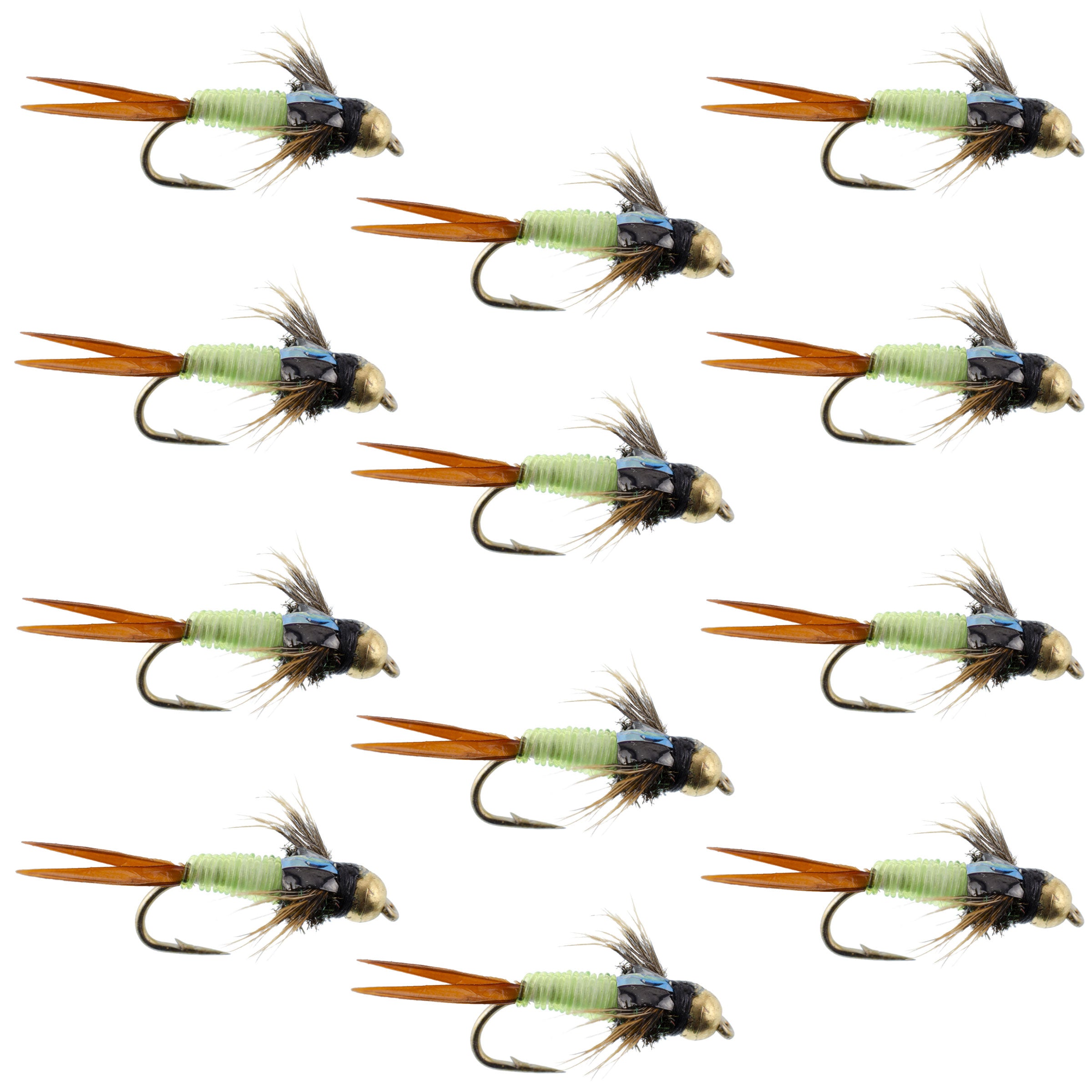 Tungsten Bead Head Copper John Chartreuse Nymph Flies - Wholesale Per Dozen Sizes 10-18