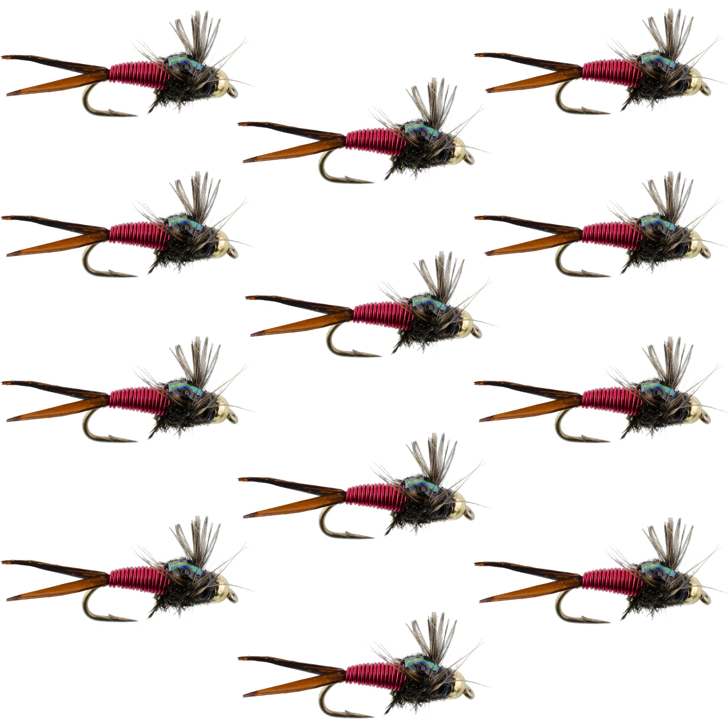 Tungsten Bead Head Red Copper John Nymph Flies - Wholesale Per Dozen Sizes 10-18