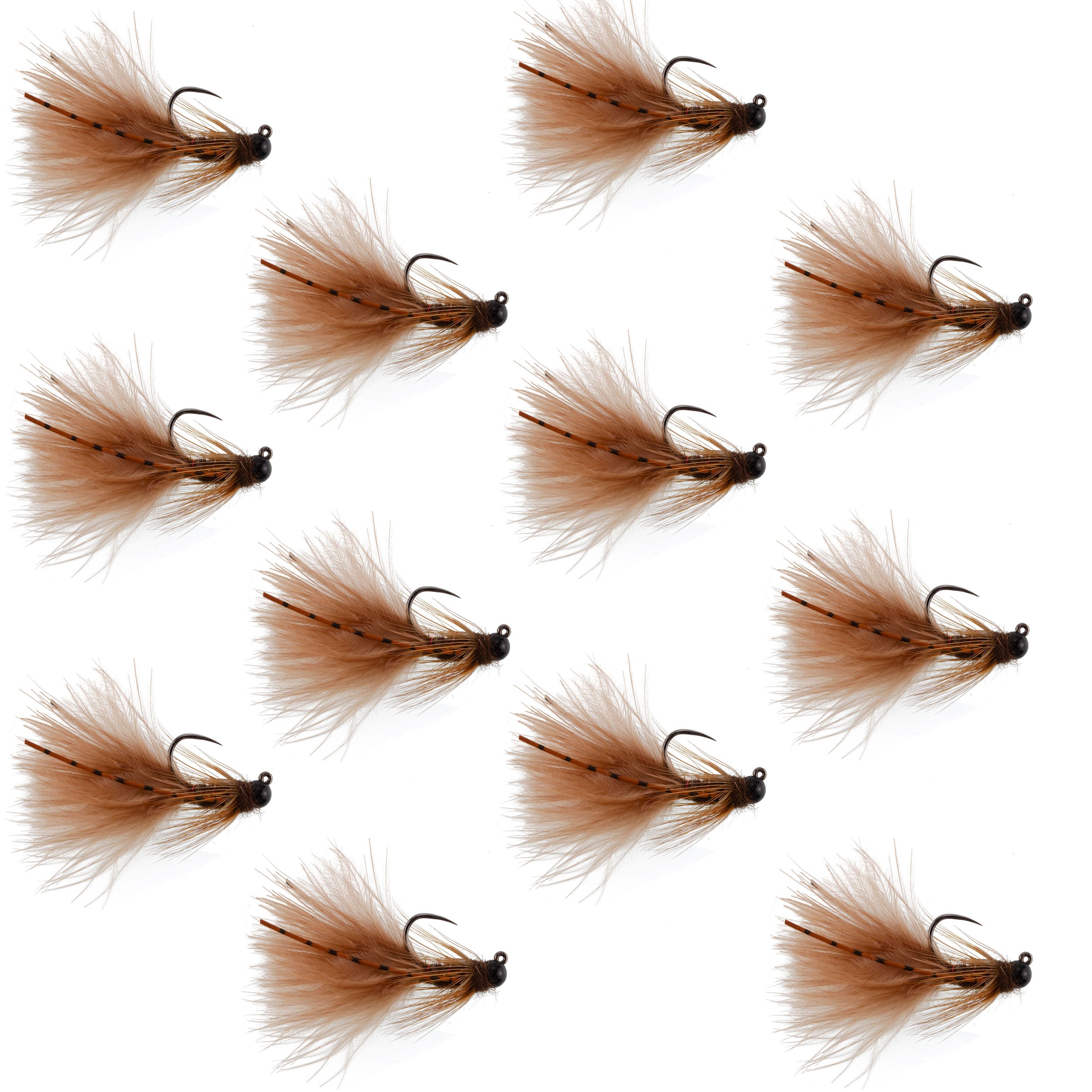 Tungsten Bead Head Brown Mini Bugger Euro Jigged Tactical Flies - Wholesale Per Dozen Sizes 8, 12