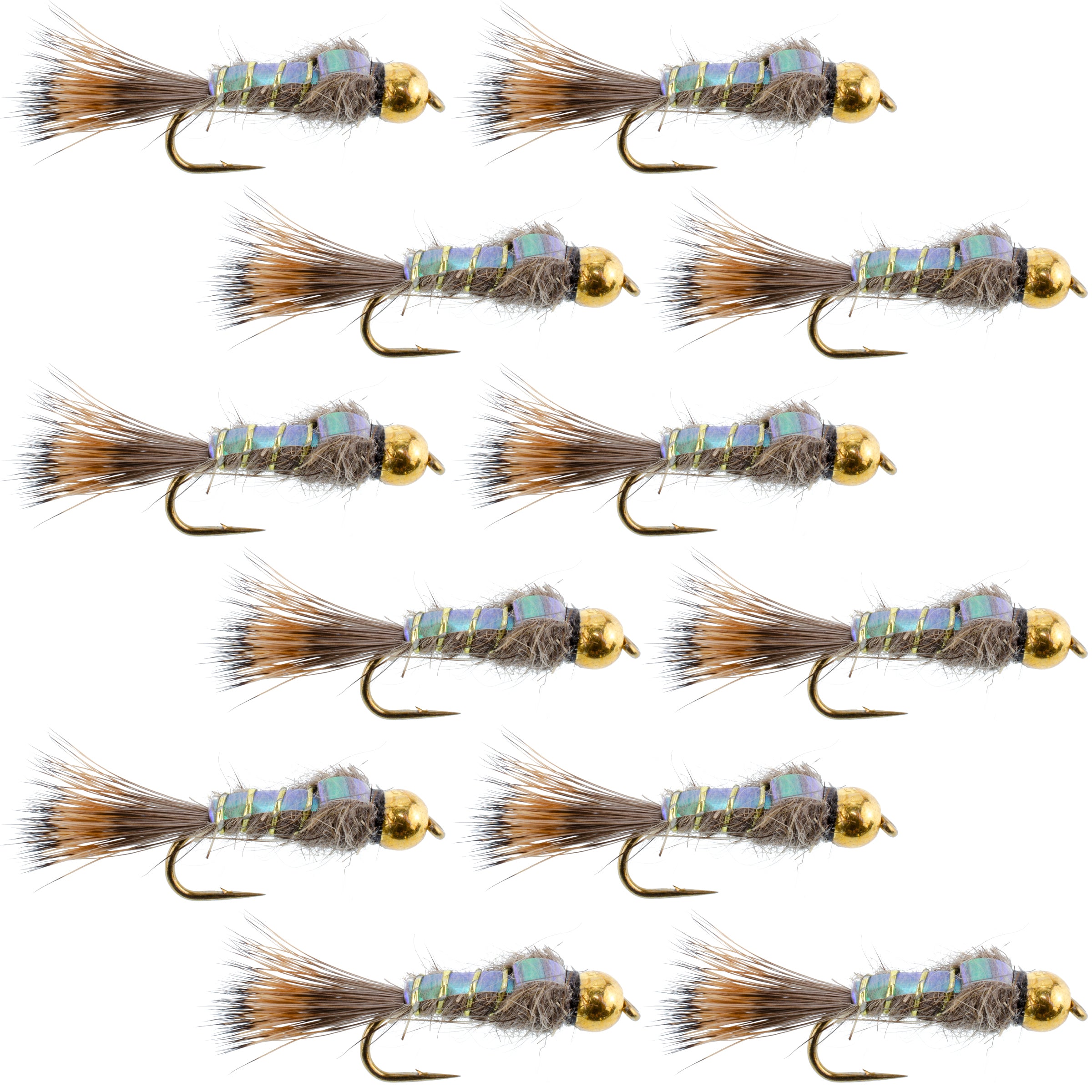 Tungsten Bead Head Flash Back Hares Ear Nymph Flies - Wholesale Per Dozen Sizes 10-18