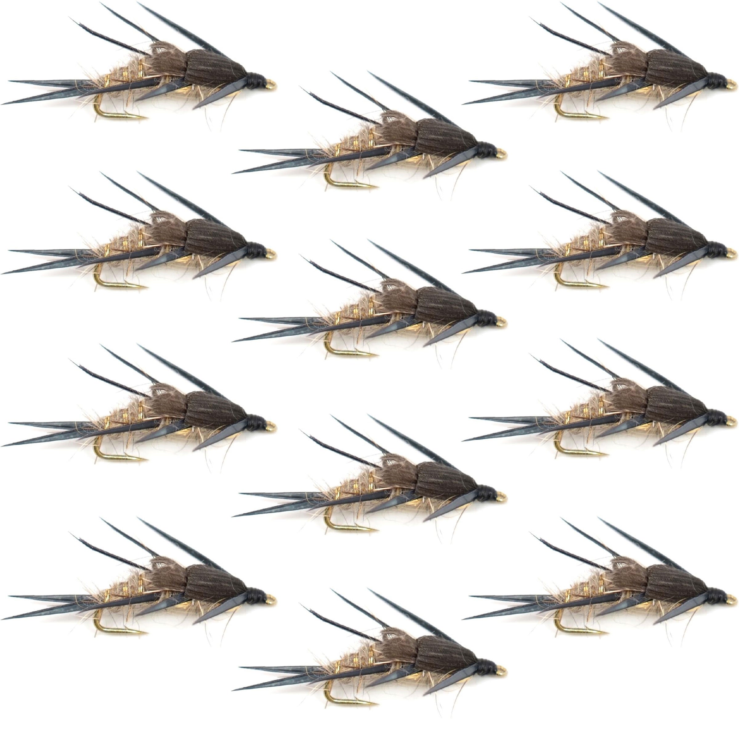 Double Bead Hares Ear Nymph Fly with Black Biot Legs - Wholesale Per Dozen Sizes 8-14